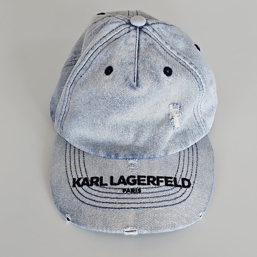 Karl Lagerfeld Light Blue Denim Cap with Black Embroidery